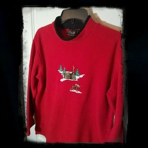 Hh) C&B Sport by Croft & Barrow Women’s Small Red Holiday Fleece Pullover Cabin